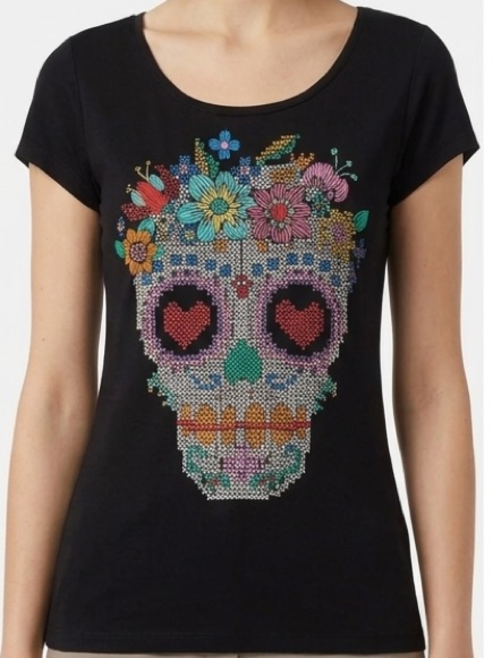 Black Sugar Skull Floral Graphic Tee